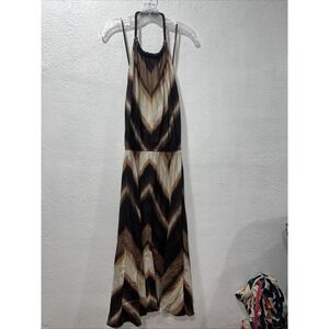 Banana Republic Maxi Halter 100% Silk Dress Brown Size 12 Backless